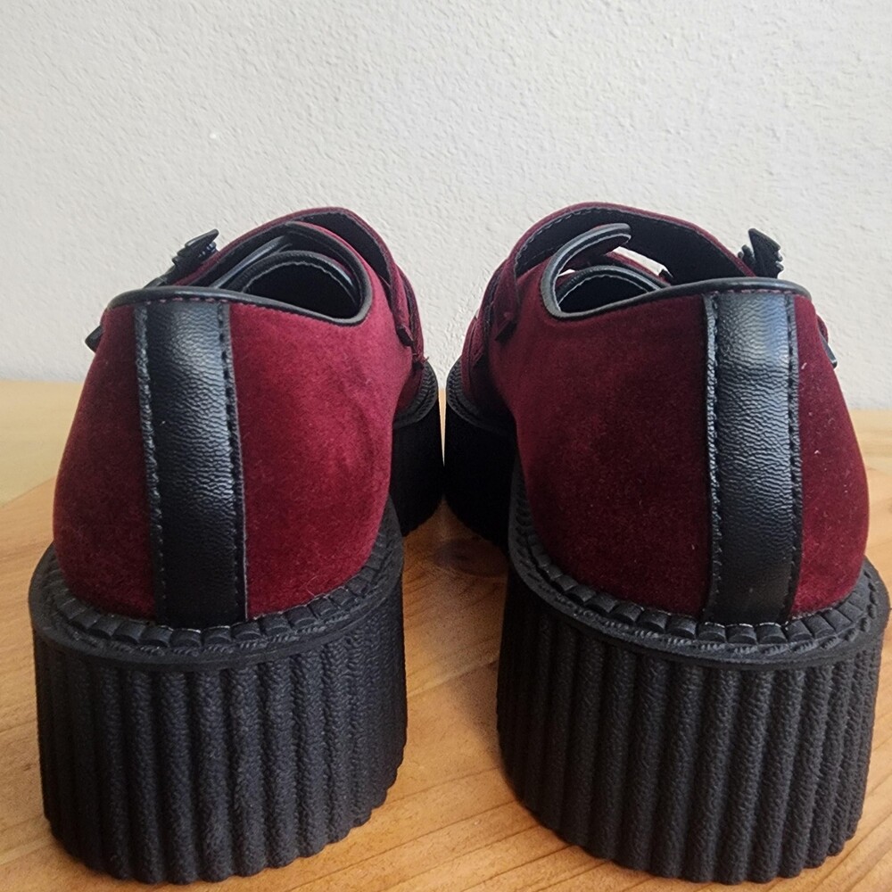 Killstar Shoes Womens Size 8 Red Faux Suede Platform Mary Jane Bat Creepers - Picture 4 of 14